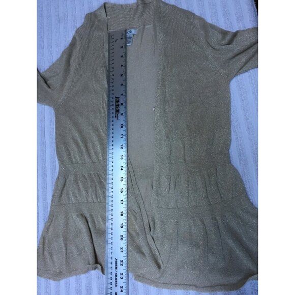 Cache Women Medium Metallic Open Front Peplum Cardigan Sweater Beige Lightweight - Picture 5 of 6